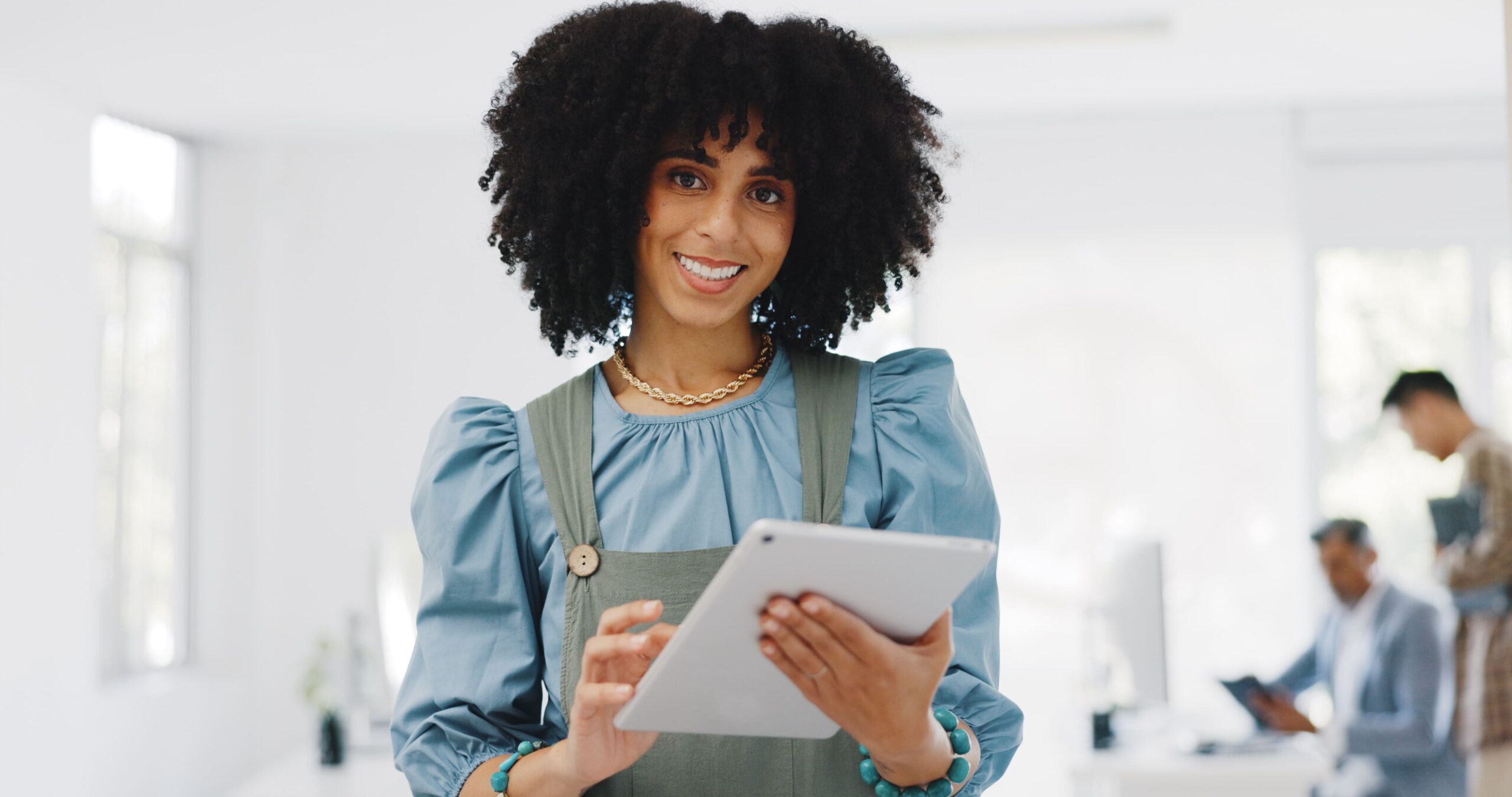 face-business-black-woman-with-tablet-connection-social-media-portrait-african-american-female-leader-digital-marketing-fintech-communication-brand-development-corporate